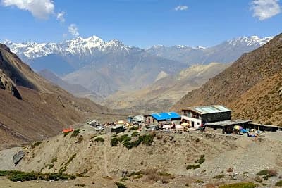 solo traveller on the Annapurna Circuit trail in Nepal with a backpack