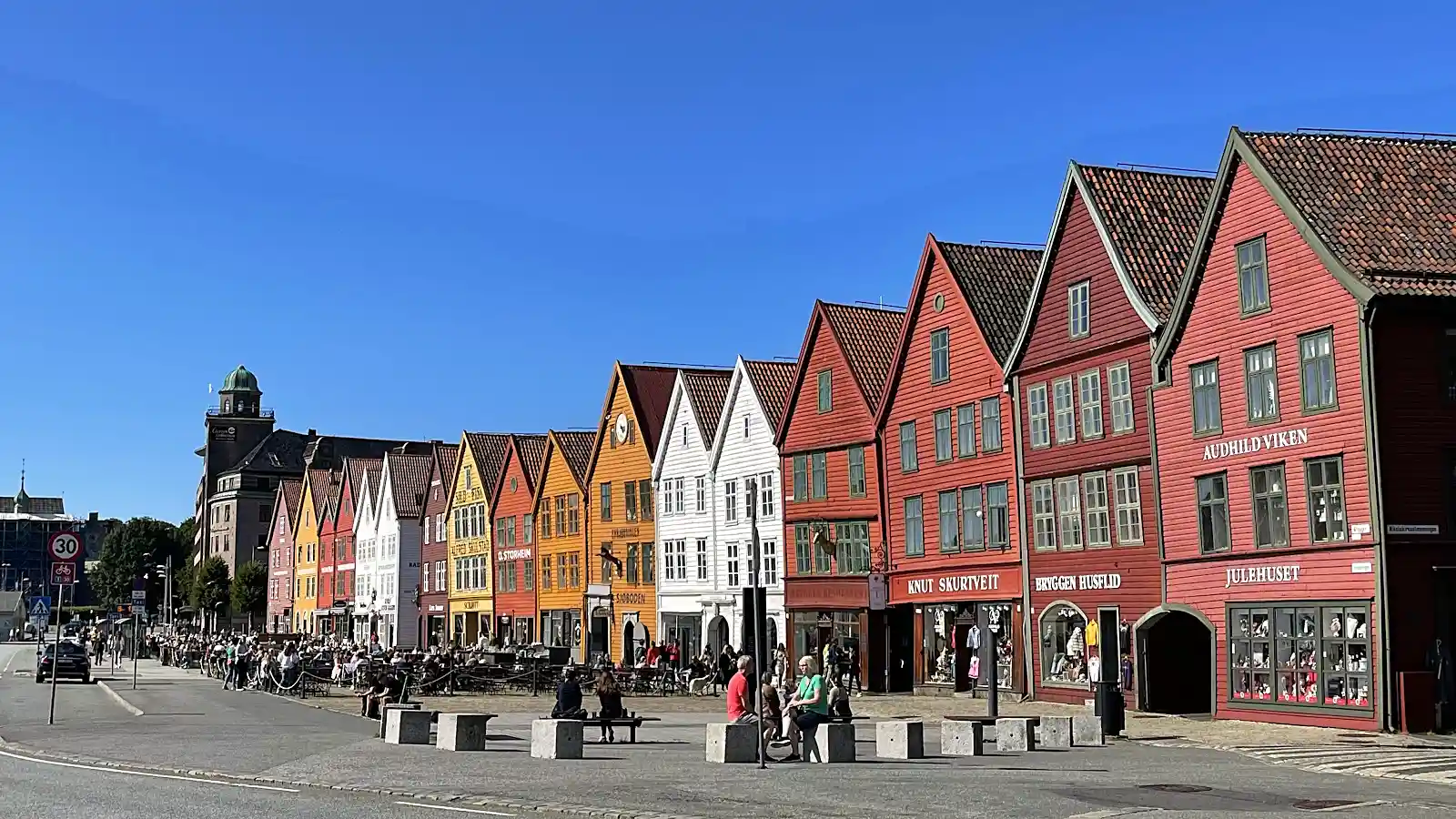 Bryggen's colourful wooden wharf houses in Bergen, the usual base for Norway itinerary fjord day trips