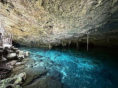 A limestone cenote near Valladolid, one of the clear freshwater sinkholes across the Yucatan