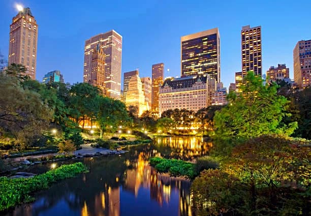 Pathways and greenery through Central Park in the middle of Manhattan