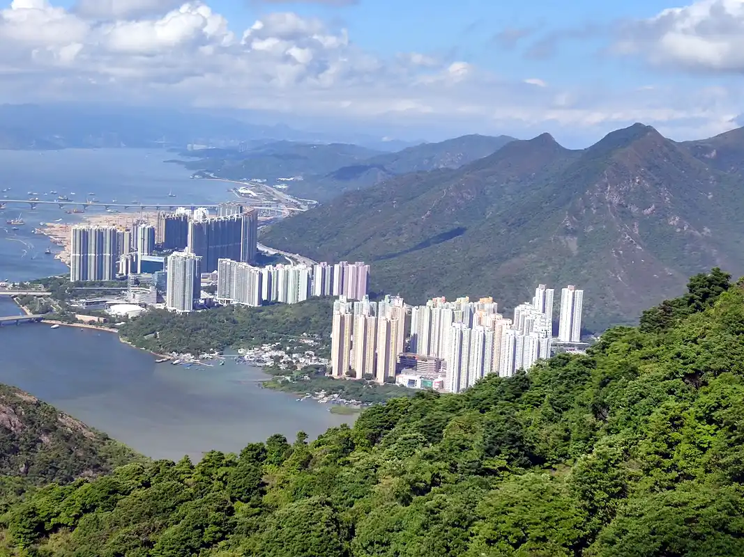 Lantau Island's hills and cable car line, a full day trip outside central Hong Kong