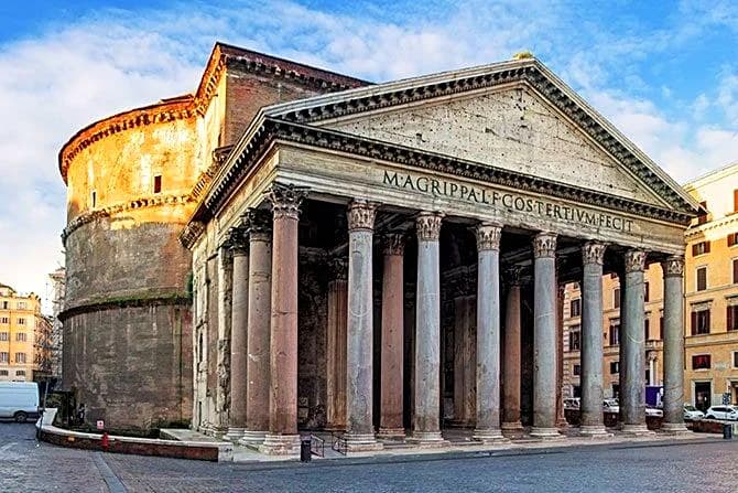 The Pantheon exterior in central Rome on a bright day