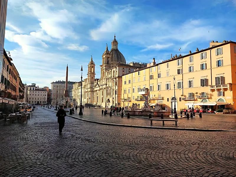 Piazza Navona fountains and cafes in central Rome