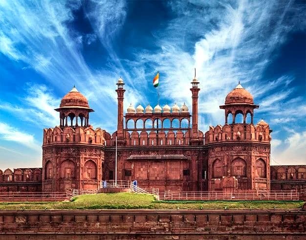 Red Fort in Delhi decorated for the festive season, around the time Diwali flight fares typically peak