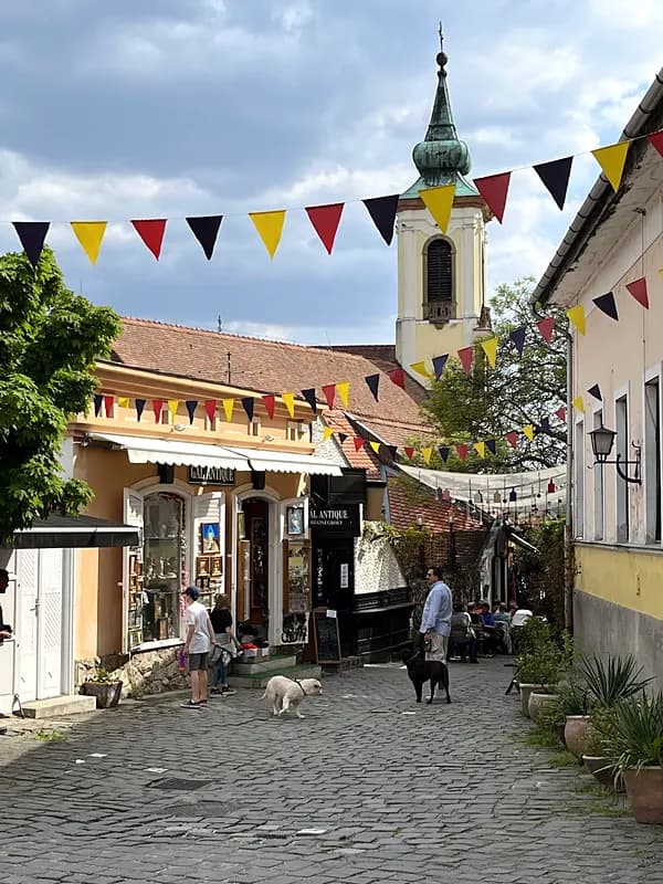 Cobbled riverside street in Szentendre, an artists' town on the Danube Bend near Budapest