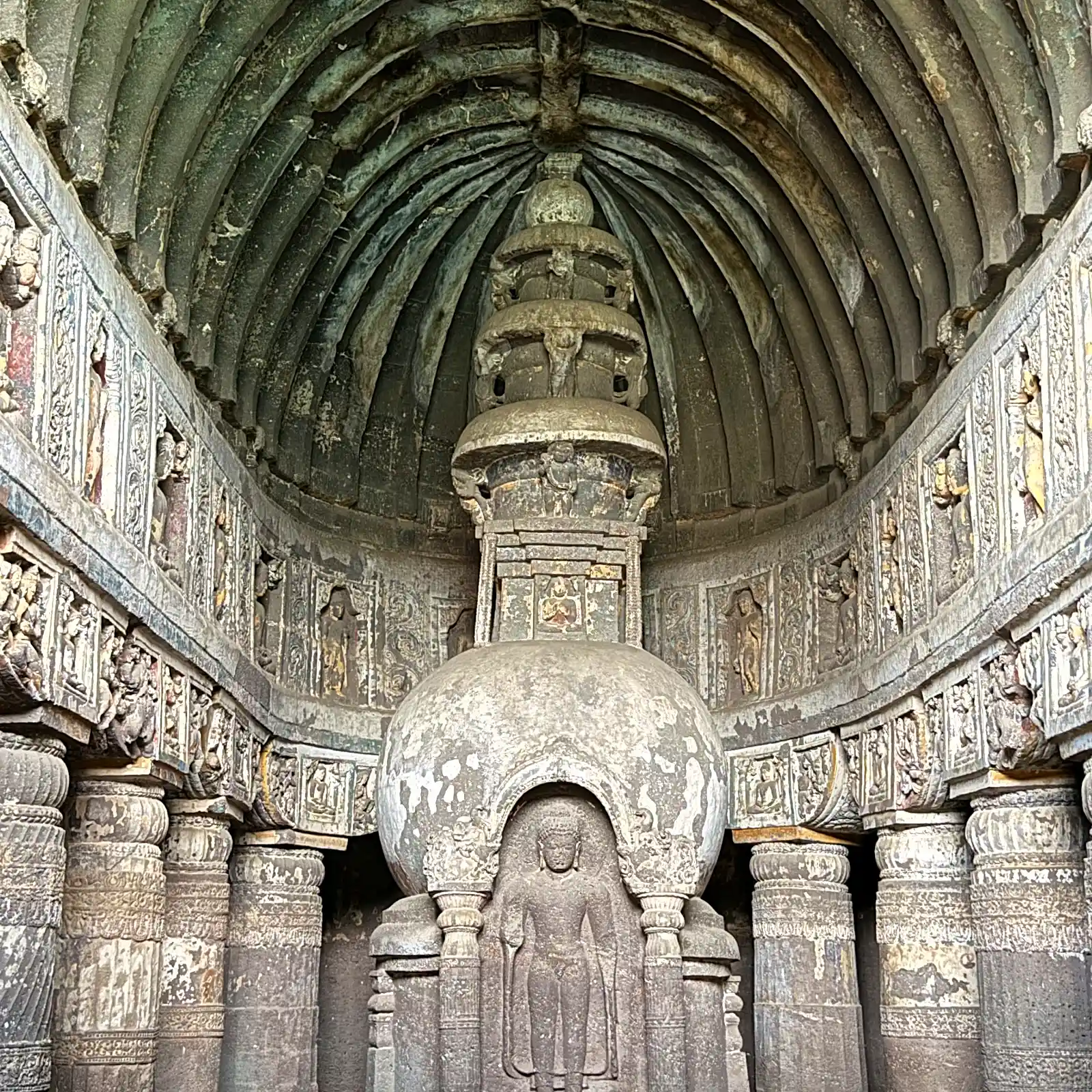 Ancient rock-cut temples at Ajanta and Ellora caves in Maharashtra India
