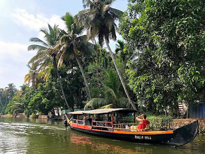 Houseboat on the Alleppey backwaters in Kerala on a south india travel itinerary