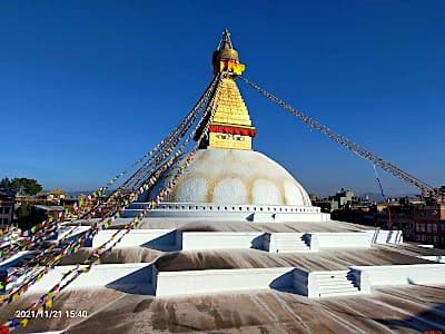 Boudhanath Stupa in Kathmandu with prayer flags during the day