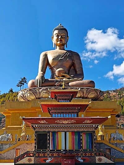 Buddha Dordenma statue overlooking Thimphu valley in Bhutan on a clear morning