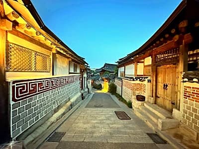 traditional hanok houses in Bukchon Hanok Village in Seoul South Korea