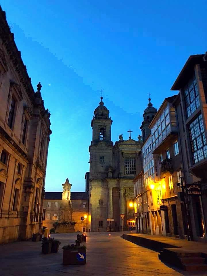 The Camino de Santiago pilgrimage path through green hills, the Portuguese variant beginning in Porto