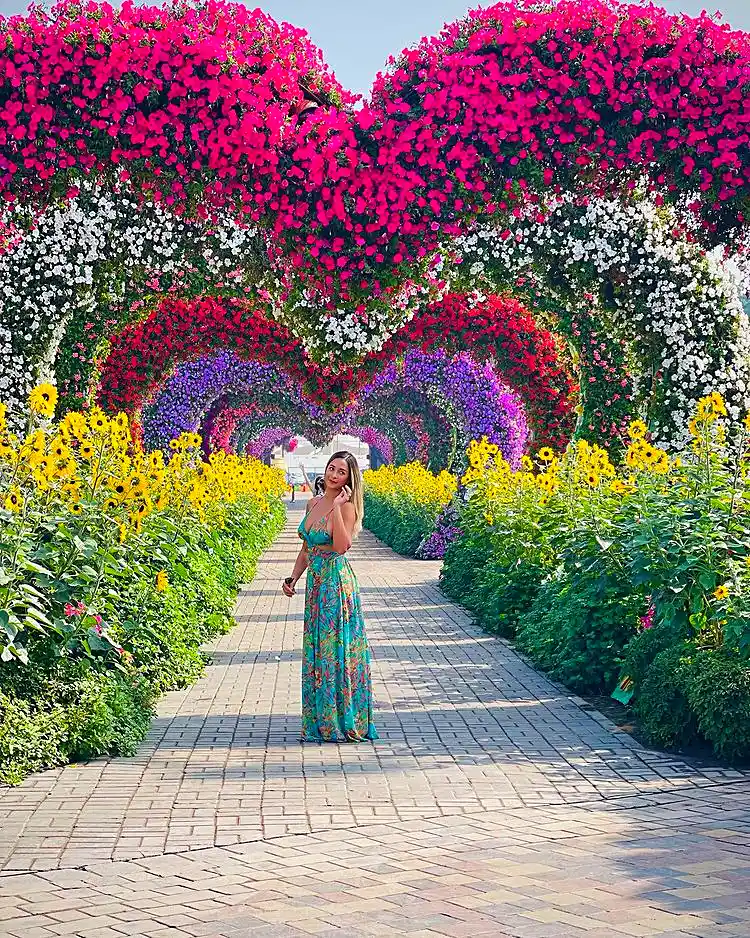 Flower displays shaped into arches and sculptures at Dubai Miracle Garden
