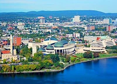 Riverside view of Gatineau across from Ottawa in the Ontario-Quebec corridor