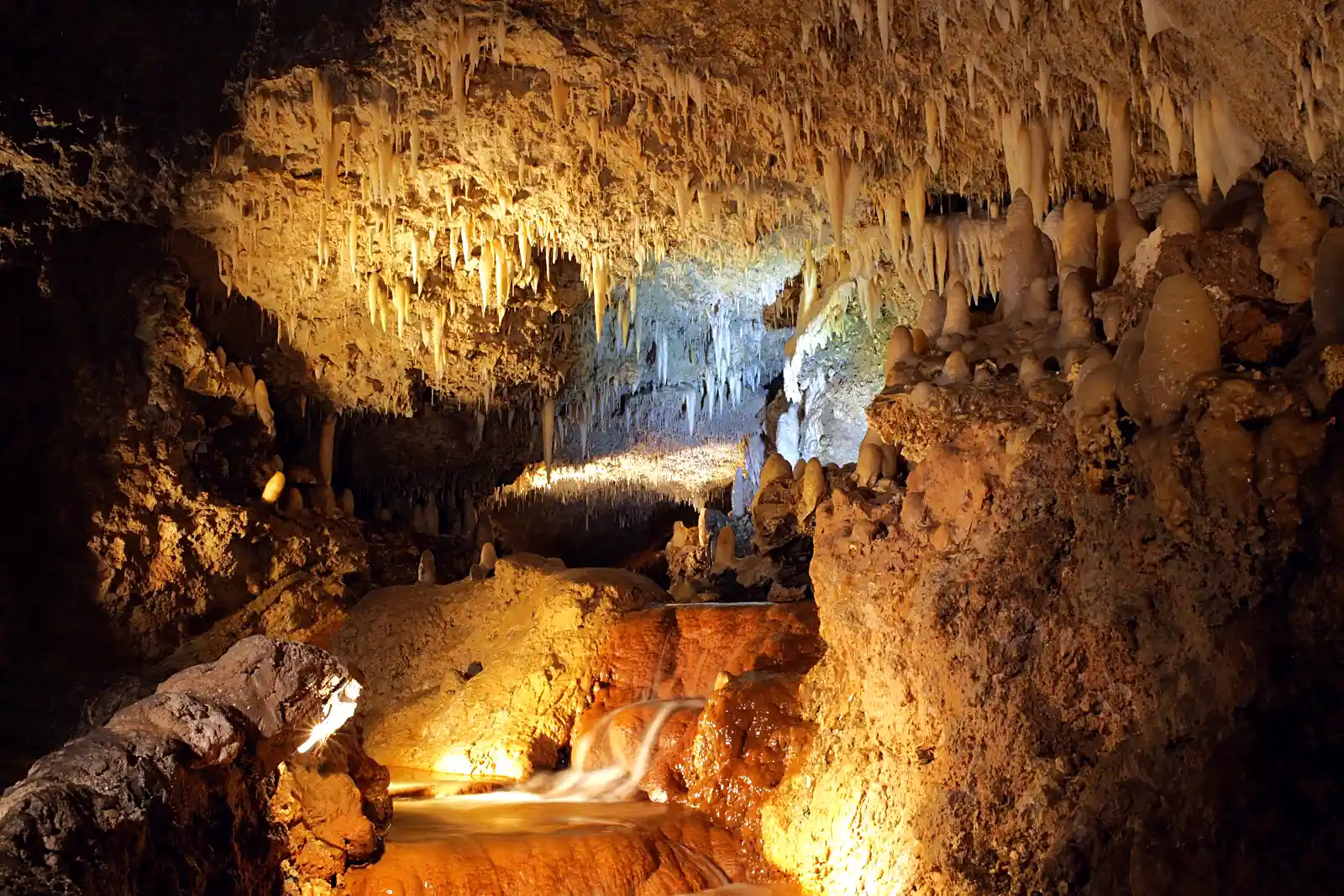 Underground stream inside Harrison's Cave in Barbados, twenty minutes from the resort strip