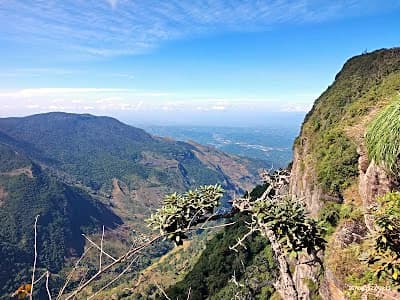 wide misty grassland plateau at Horton Plains National Park Sri Lanka with cloud forest edge