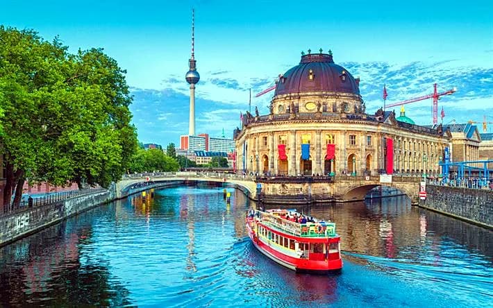 Traveller walking near Museum Island in Berlin, one of many Schengen entry points using EES