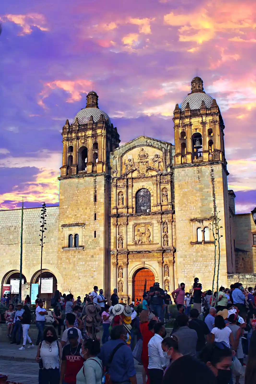 colourful colonial buildings and market street in Oaxaca City, Mexico