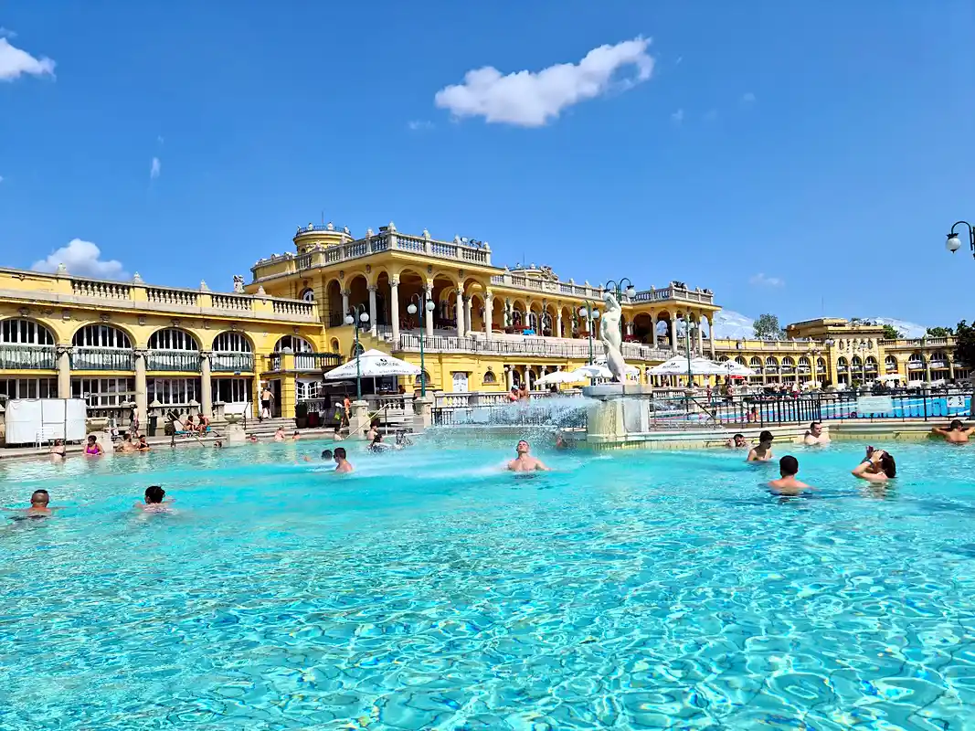 Széchenyi Thermal Bath outdoor pools in Budapest, worth half a day on a Hungary itinerary