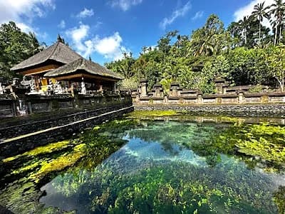 travellers exploring a temple in Bali as part of a 7 day itinerary in Indonesia