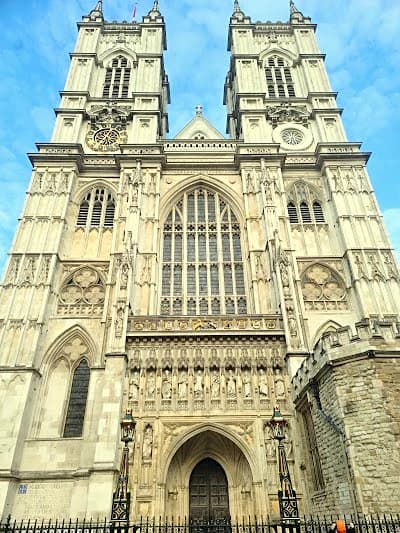 Westminster Abbey exterior viewed from the street in London