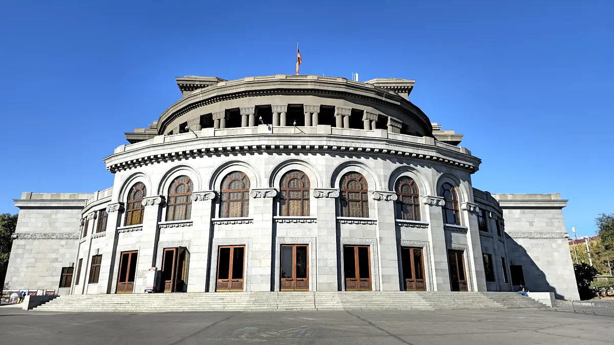 Yerevan Opera House at dusk, a central landmark for the first two days of an armenia itinerary